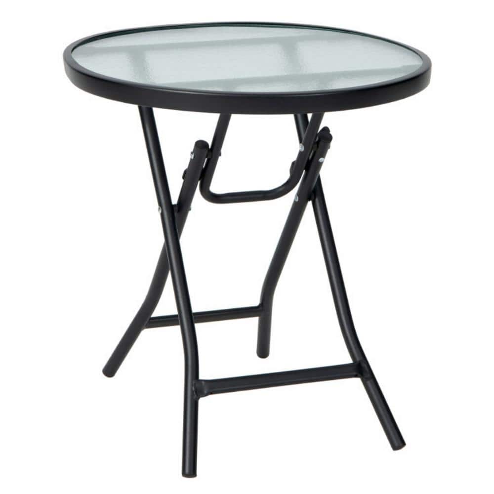 Clihome 18 in. Round Black Metal Outdoor Bistro Table Folding Patio ...
