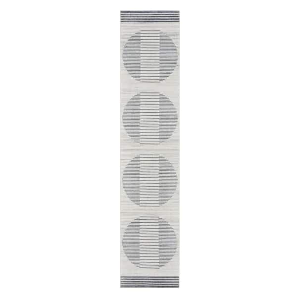 2 ft. x 10 ft. White Geometric Washable Runner Area Rug