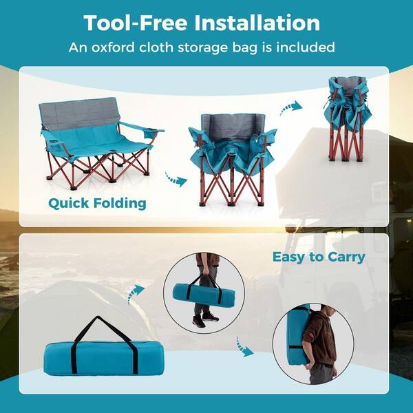 ANGELES HOME Oversized Camping Chair Folding Loveseat ANGELES HOME Oversized Camping Chair Folding Loveseat