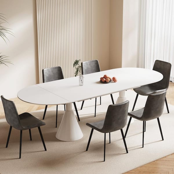 THE RIGHT PATH Modern Dining Table Rectangle, White Stone Top, 35.4 in. W 94.4 in. D, Double Pedestal, Dining Table Seats 10+ People.