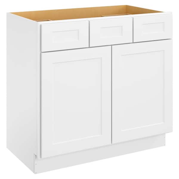 HOMEIBRO 36-in W X 21-in D X 34.5-in H in Shaker White Plywood Ready to Assemble Floor Vanity Sink Base Kitchen Cabinet