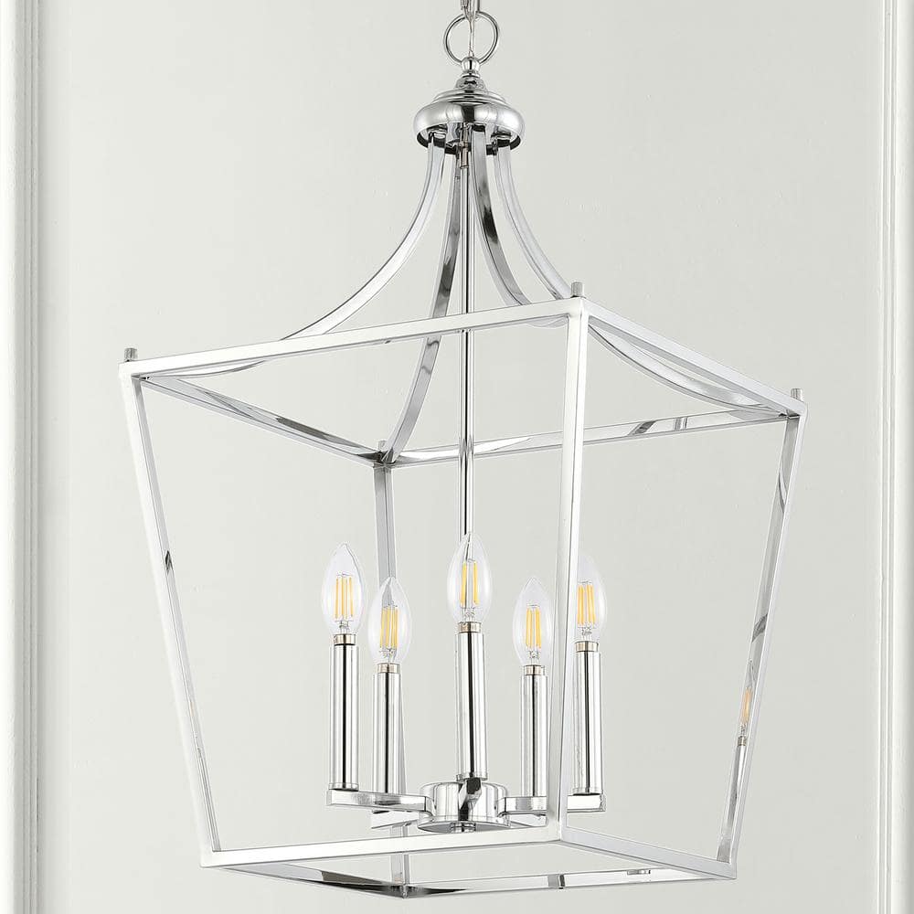 Camden 16" Polished Chrome Iron Drum Pendant Lantern with LED Bulbs