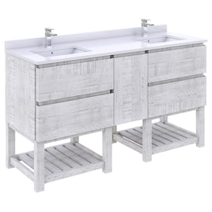 Formosa 60 in. W x 20 in. D x 35 in. H White Double Sink Bath Vanity in Rustic White with White Vanity Top