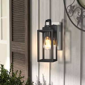1-Light Matte Black Hardwired Clear Glass Outdoor Wall Lantern Sconce
