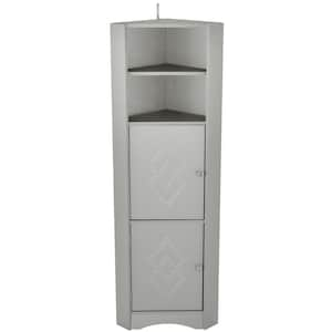 14.96 in. W x 14.96 in. D x 61.02 in. H Gray Linen Cabinet with Doors and Adjustable Shelves