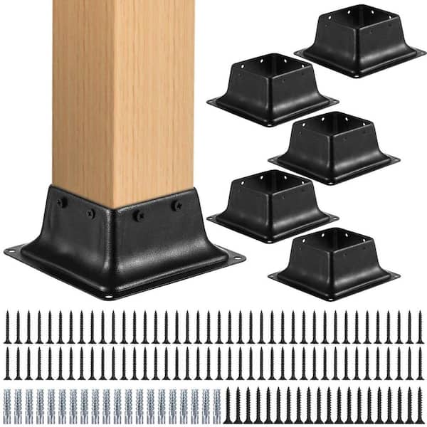 4x4 Post Base 3.6x3.6 Heavy Duty Steel Deck Post Bracket with Anti-Rust Iron Alloy for Wood Post Anchor 5 Pack
