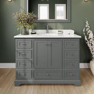 Deborah 48 in.W x 22 in.D Single Vanity in Dark Gray w/Cultured Marble Vanity Top in Light-Vein Carrara w/Basin &Med Cab