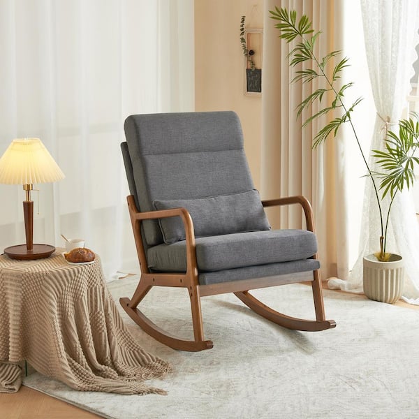 Gray Linen Rocker Armchair