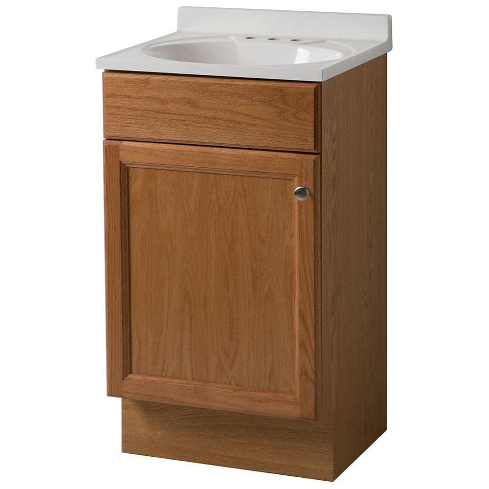 Glacier Bay 18 In W X 35 In H X 16 In D Bath Vanity In Oak With Cultured Marble Vanity Top In White Gb18p2 O The Home Depot