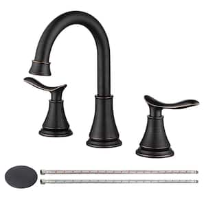 8 in. Widespread 2 Handle Bathroom Faucet with Pop Up Drain and Supply Hoses in Oil Rubbed Bronze