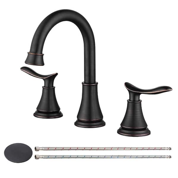 waterpar 8 in. Widespread 2 Handle Bathroom Faucet with Pop Up Drain and Supply Hoses in Oil Rubbed Bronze
