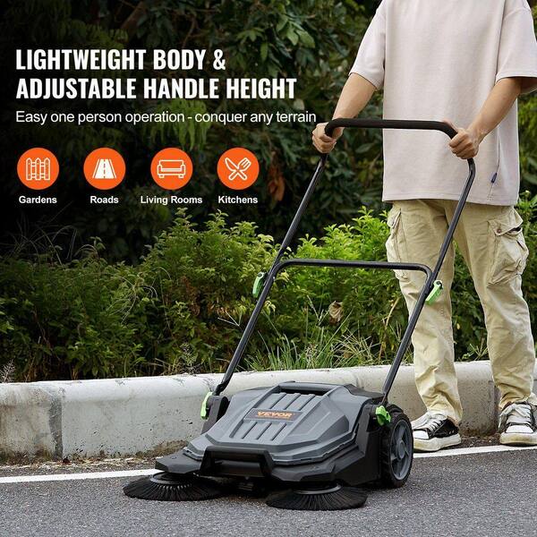 25.6 in. Walk-Behind Floor Sweeper, Manual Non-Electric, 5 Gal
