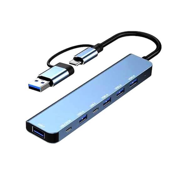 USB Hub 3.0 USB C Multiport Adapter 7-in-1 Splitter with USB 3.0 4 x USB 2.0 2 x USB C for MacBook Pro PC Laptop Grey