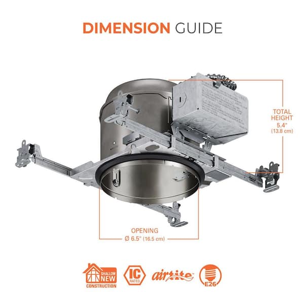 H27 6 in. Aluminum Recessed Lighting Housing for New Construction Shallow Ceiling, Insulation Contact, Air-Tite