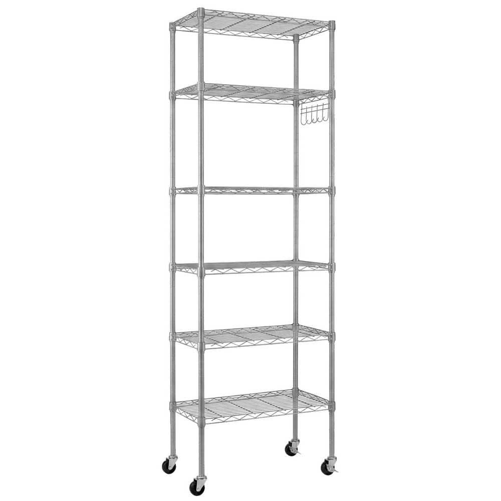 Metal Wire 6 Shelf Adjustable Rolling Shelving Unit in Gray (21.65 in. W x 65 in. H x 11.81 in. D) price history on PriceWatchPro