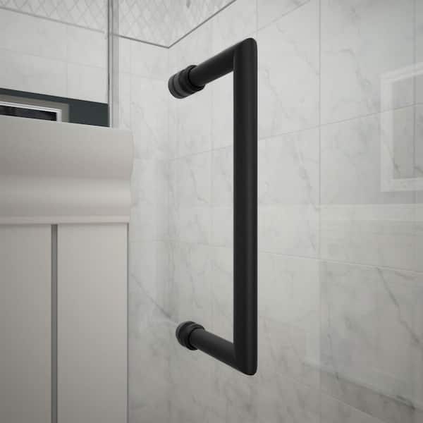 Unidoor Toulon 52 52 1/2 in. W x 72 in. H Frameless Hinged Shower Door in Matte Black