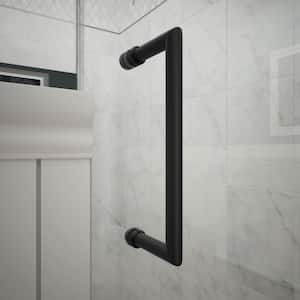 Unidoor Toulon 58 58 1/2 in. W x 72 in. H Frameless Hinged Shower Door in Matte Black