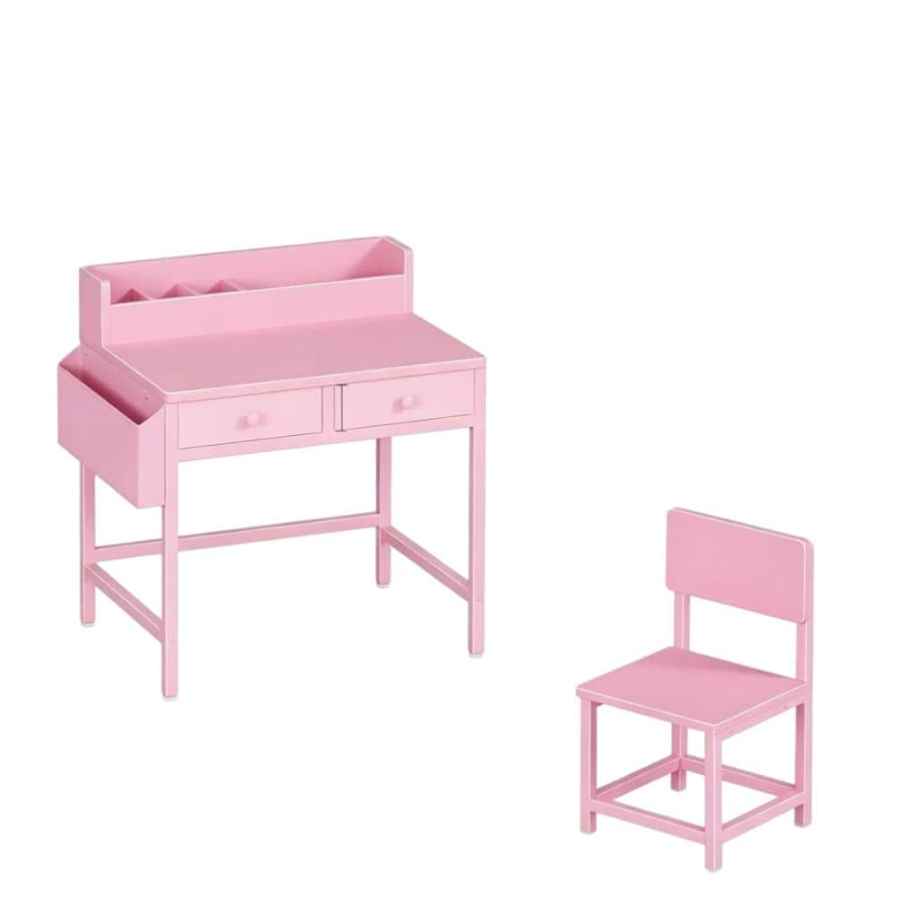 Pink Kids Desk and Chair Set for 5-8 Year Old, Small Child Desk with Fabric Drawer, Children Study Table with Storage price history on PriceWatchPro