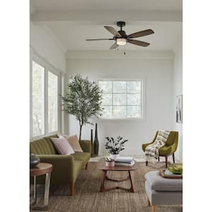Freestone 52 in. Indoor Matte Black Transitional Ceiling Fan with 3000K Light Bulbs Included with Remote for Living Room