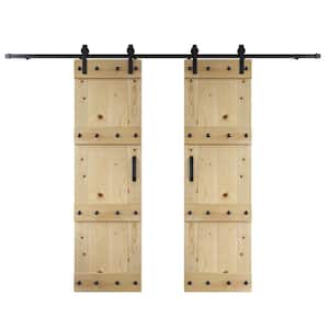 Castle 60 in. x 84 in. Unfinished DIY Knotty Wood Double Sliding Barn Door with Hardware Kit