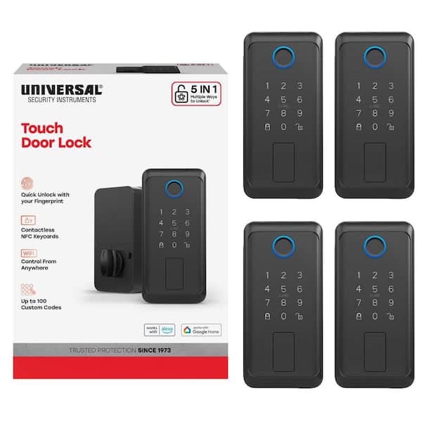 Black Single-Cylinder Smart Lock Wi-Fi Thumbturn Deadbolt, Unlock by Fingerprint, NFC Keycard, Keypad, App, & Key 4-Pack