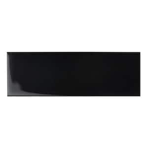 Black 3 in. x 9 in. Glass Subway Wall Tile Sample