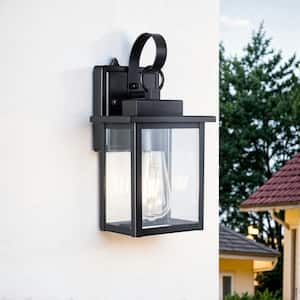 Hawaii 12 in. H 1-Bulb Black Hardwired Outdoor Wall Lantern Sconce with Dusk to Dawn With LED Bulb