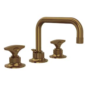 Graceline 8 in. Widespread Double-Handle Bathroom Faucet with Drain Kit Included in Polished Brass