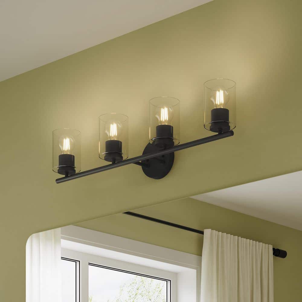 Replay 31.125 in. 4-Light Black Vanity Light with Clear Glass Shades price history on PriceWatchPro