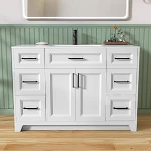 48 in. W x 22 in.D x 34 in.H Single Sink Freestanding Bath Vanity in White Bathroom Vanity Cabinet with White Resin Top