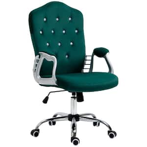 Dark Green Velvet Home Office Chair, Computer Chair, Button Tufted Desk Chair with Swivel Wheels, Adjustable Height