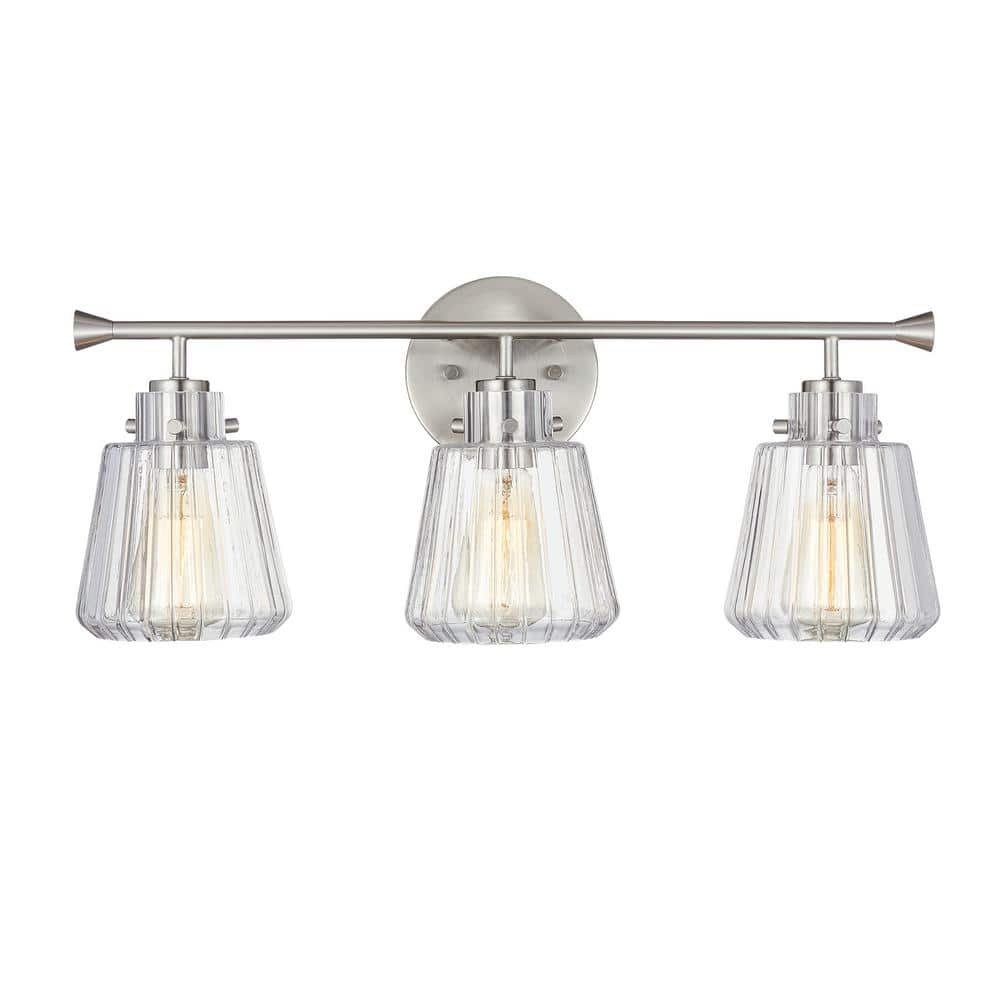 KAWOTI 22 in. 3Light Brushed Nickel Vanity Light with Rippled