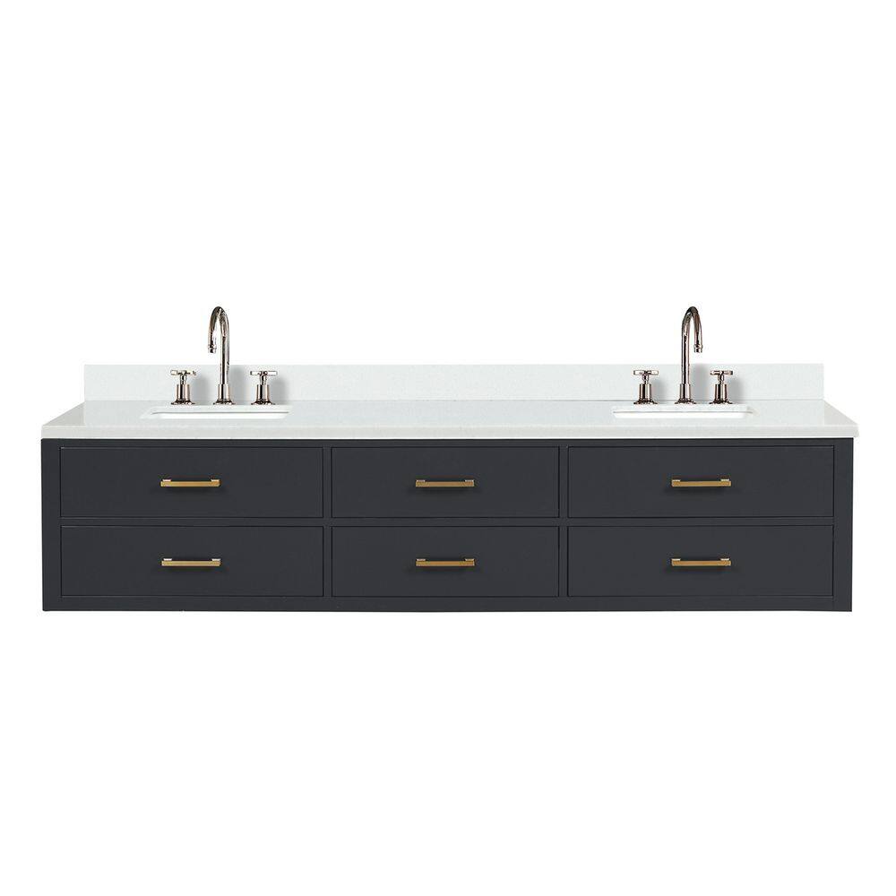 Sherman 84 in W x 22 in D Black Double Bath Vanity with White Quartz Top, and Faucet Set price history on PriceWatchPro