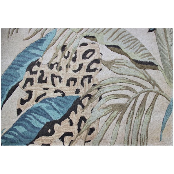 Reva Ivory 5 ft. Round Botanical Hand-Tufted Wool Area Rug
