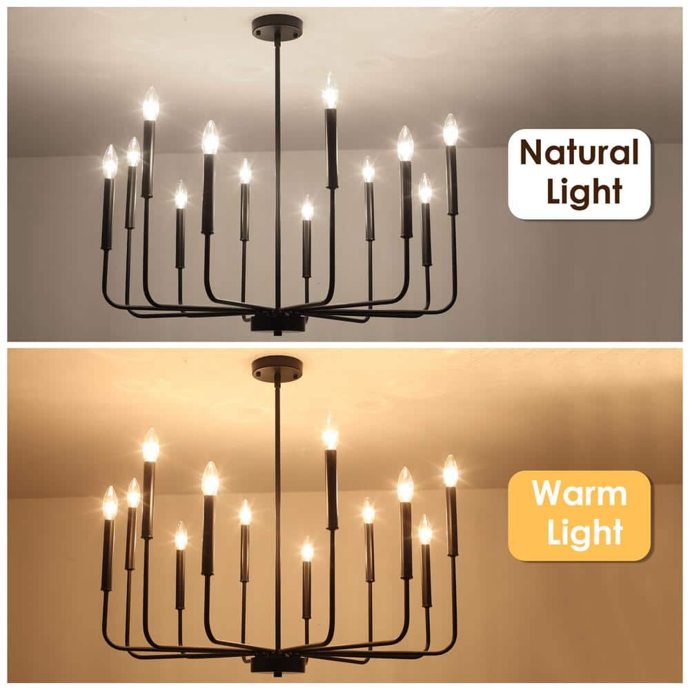 Matte Black 12-Light Candle Style Chandelier