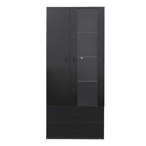Tidoin Modern 71.65 in. H Black Freestanding Kitchen Cabinet Accent Storage Cabinet with 2 Doors, 2 Drawers and 6 Shelves