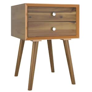 2-Drawer Natural Square Nightstand End Side 16 in. L x 16 in. W x 23.5 in. H