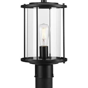 1-Light Matte Black Gunther Steel Hardwired Outdoor Weather Resistant Post Light with No Bulbs Included