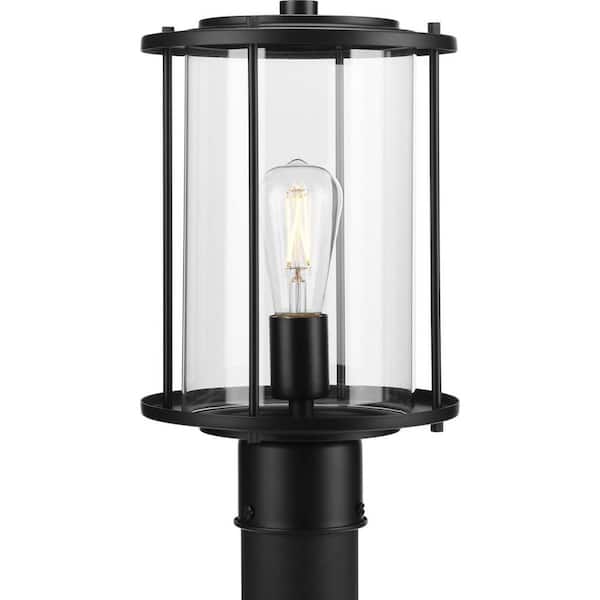 Progress Lighting 1-Light Matte Black Gunther Steel Hardwired Outdoor Weather Resistant Post Light with No Bulbs Included