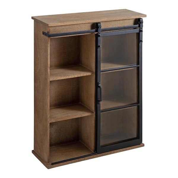 Kate and Laurel Barnhardt 8 in. x 22 in. x 28 in. Rustic Brown Wood Floating Decorative Cubby Wall Shelf With Brackets