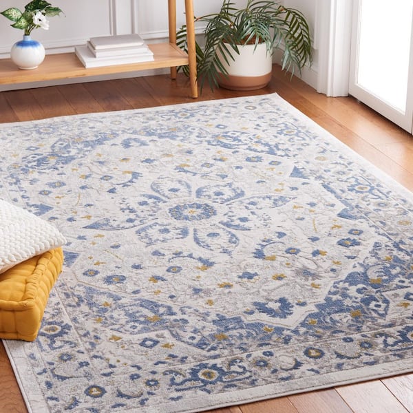 Palma 2 ft. x 4 ft. Beige/Light Blue Floral Medallion Area Rug