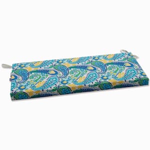 Paisley Rectangular Outdoor Bench Cushion in Blue/Green Amalia