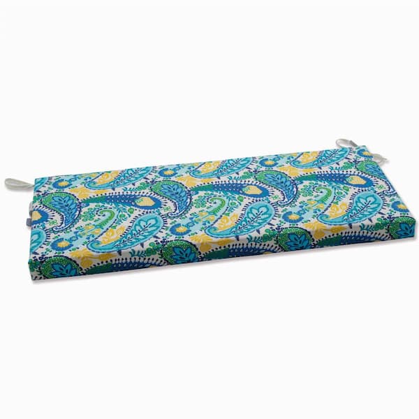 Pillow Perfect Paisley Rectangular Outdoor Bench Cushion in Blue/Green Amalia