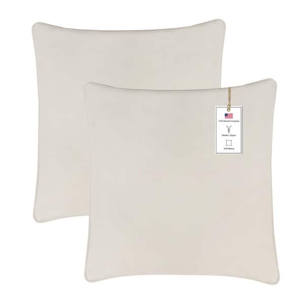 A1 Home Collections A1HC Beige Velvet Decorative Pillow Cover (Pack of 2) 22 in. x 22 in. Hidden YKK Zipper, Throw Pillow Covers Only