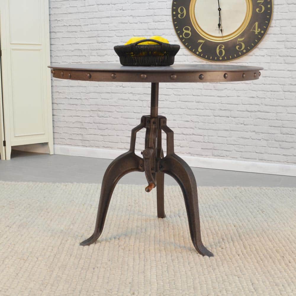 Riveted Reclaimed Wood 36" Round Industrial Crank Counter Table