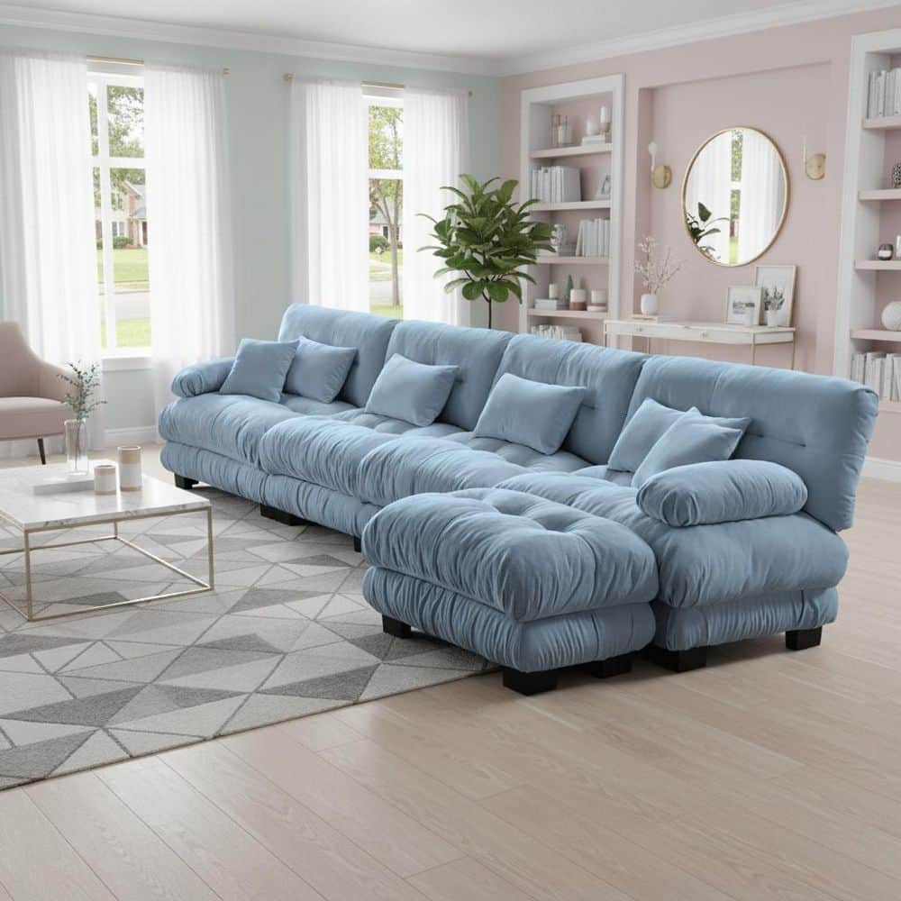 Homy Casa MINH 173.2 in. Pillow Arm 5-Piece Chenille Sectional