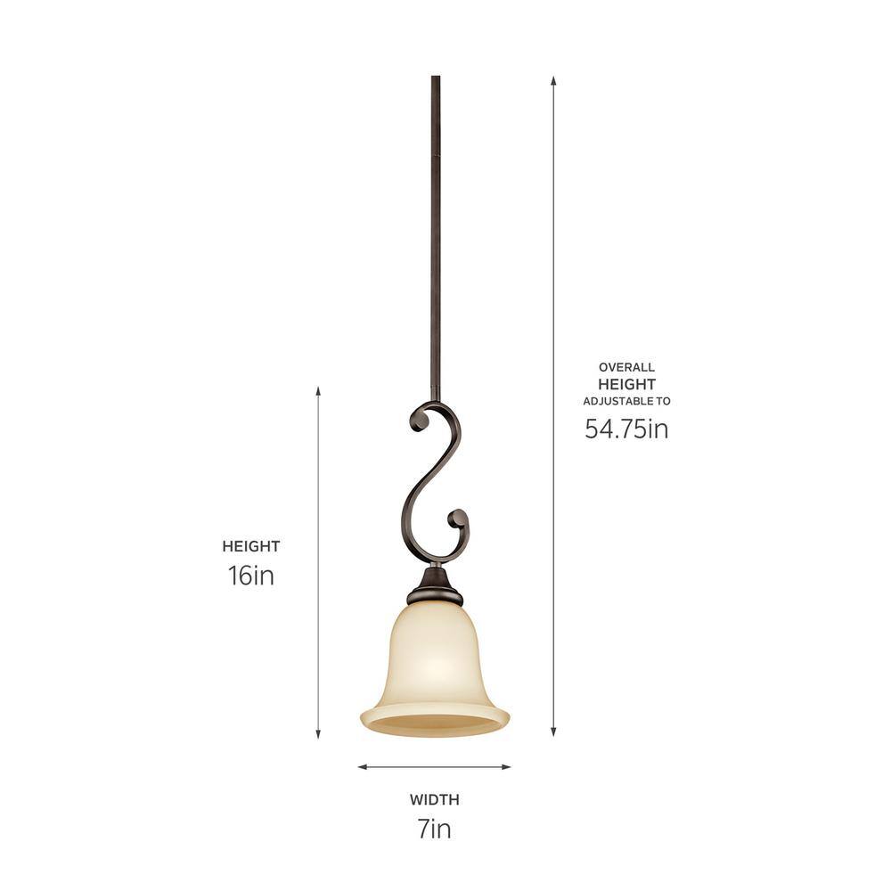 Olde Bronze 7" Mini Pendant Light with Light Umber Etched Glass