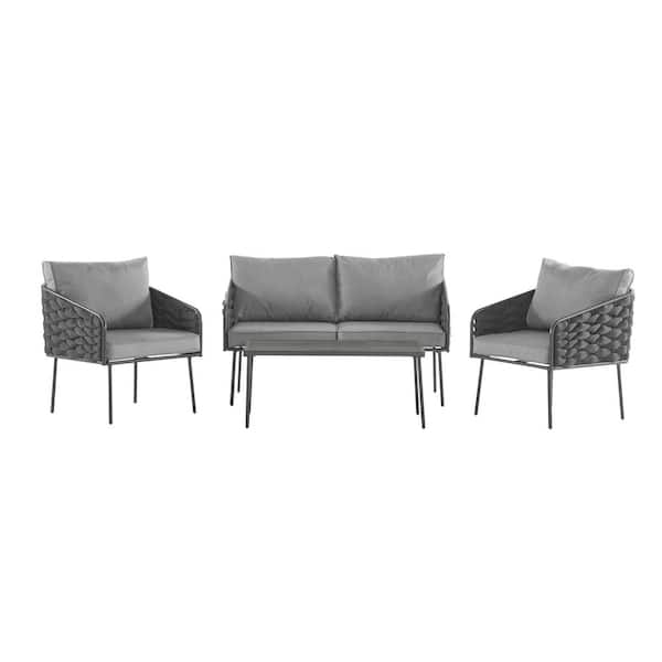 4-Pieces Outdoor Metal Patio Furniture Set with Cushion