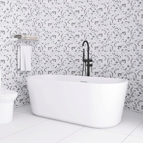 JimsMaison 60 in. x 29.5 in. Acrylic Flatbottom Freestanding Soaking Bathtub in White