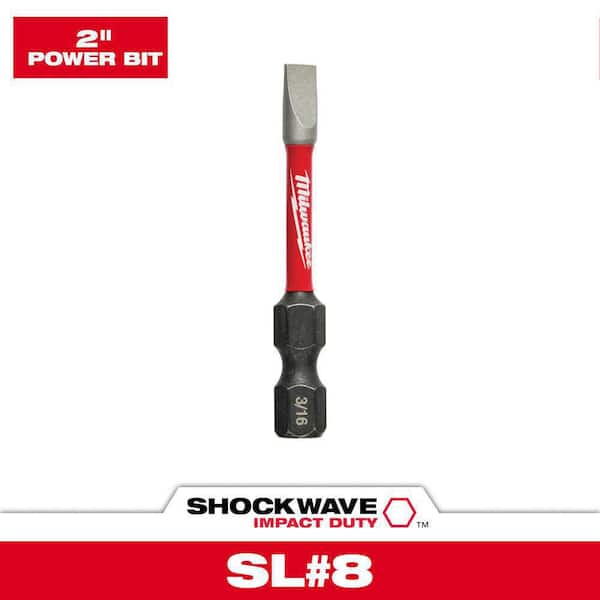 Milwaukee SHOCKWAVE Impact Duty 2 in. x 3/16 in. SL#8 Slotted Alloy Steel Screw Driver Bit (1-Pack)